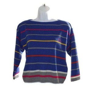 JVintage Jordache Cropped Sweater, in Striped, Primary Colors, Slouchy Shoulders